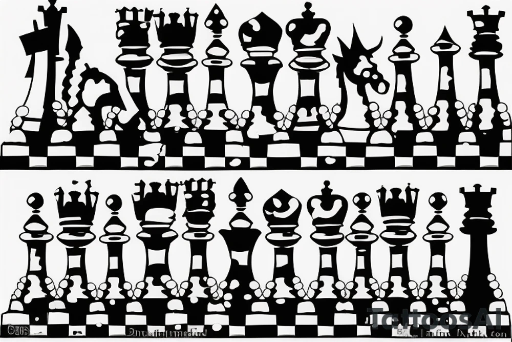 Minimalstic chess pieces standing next to each other:
Pawn
Rook'
Knight tattoo idea