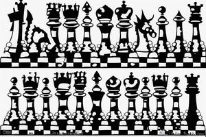 Minimalstic chess pieces standing next to each other:
Pawn
Rook'
Knight tattoo idea