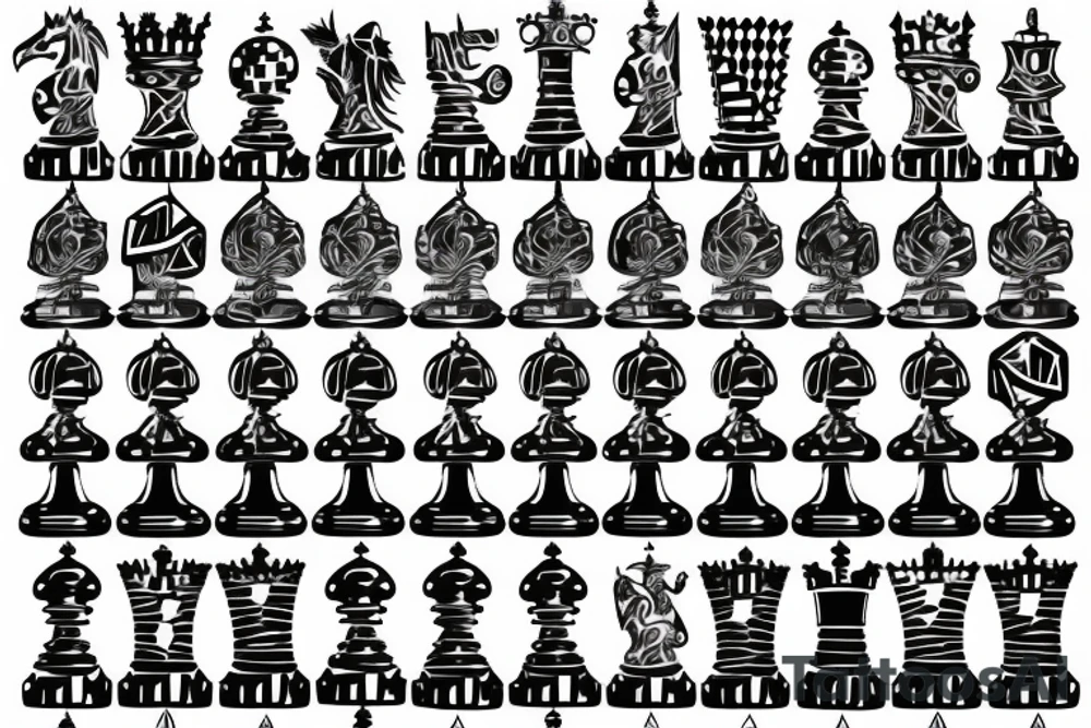 Minimalstic chess pieces standing next to each other:
Pawn
Rook'
Knight tattoo idea