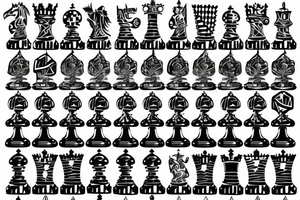 Minimalstic chess pieces standing next to each other:
Pawn
Rook'
Knight tattoo idea