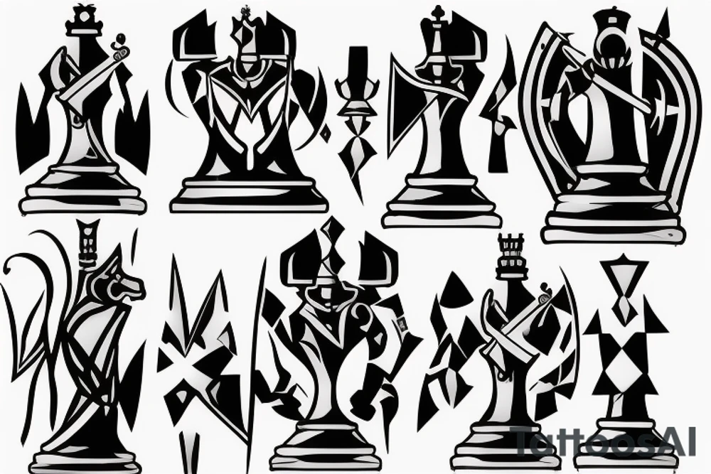 Minimalstic 3 chess pieces standing next to each other:
Pawn
Rook'
Knight tattoo idea