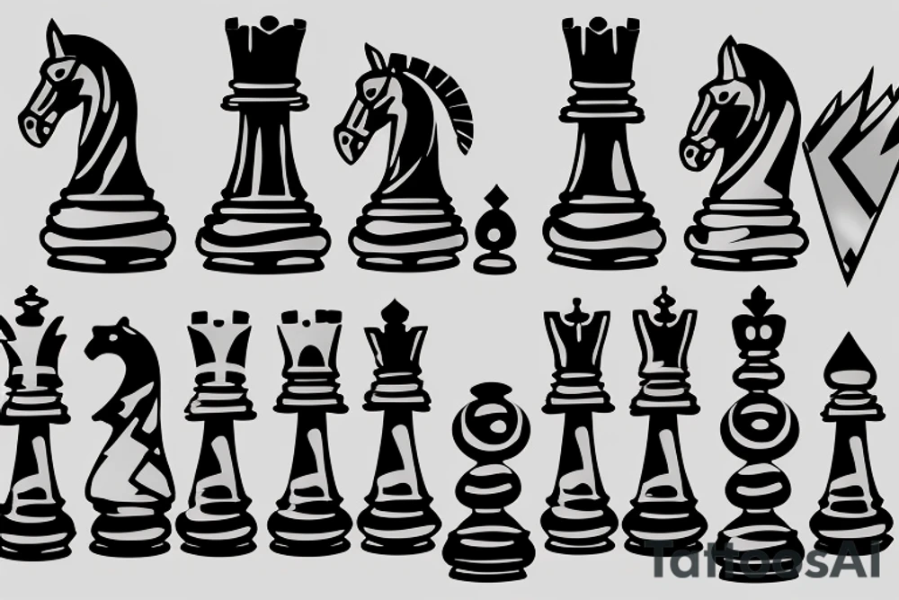 Minimalstic 3 chess pieces standing next to each other:
Pawn
Rook'
Knight tattoo idea