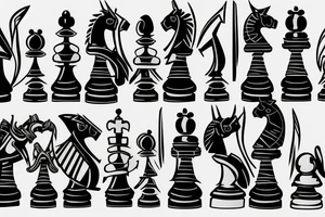 Minimalstic 3 chess pieces standing next to each other:
Pawn
Rook'
Knight tattoo idea