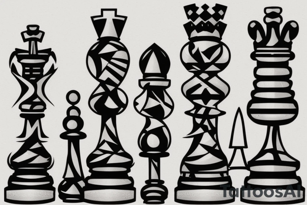 Minimalstic 3 chess pieces standing next to each other:
Pawn
Rook'
Knight tattoo idea