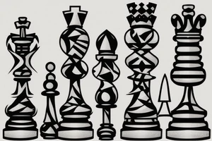 Minimalstic 3 chess pieces standing next to each other:
Pawn
Rook'
Knight tattoo idea