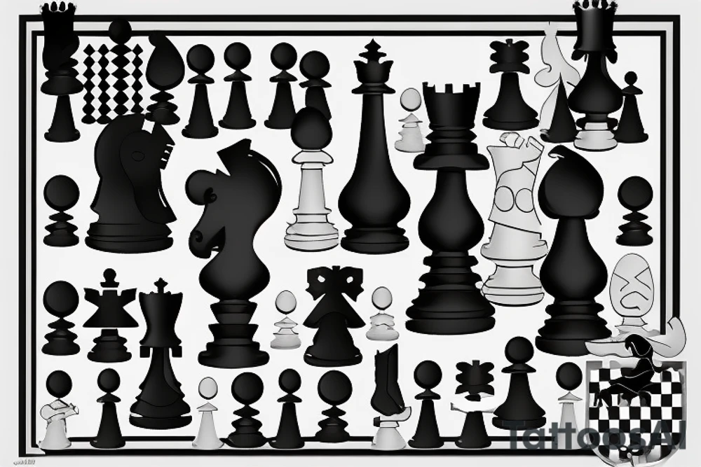 Minimalstic 3 chess pieces standing next to each other:
Pawn
Rook'
Knight tattoo idea