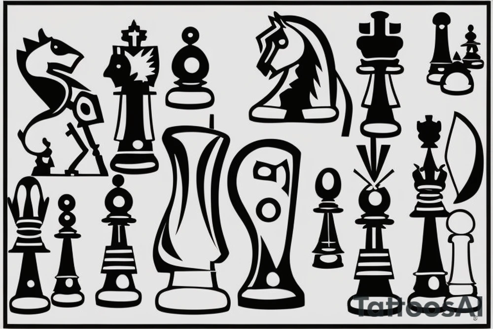 Minimalstic 3 chess pieces standing next to each other:
Pawn
Rook'
Knight tattoo idea