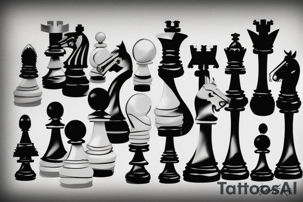 Minimalstic 3 chess pieces standing next to each other:
Pawn
Rook'
Knight tattoo idea