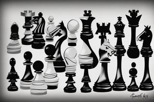 Minimalstic 3 chess pieces standing next to each other:
Pawn
Rook'
Knight tattoo idea