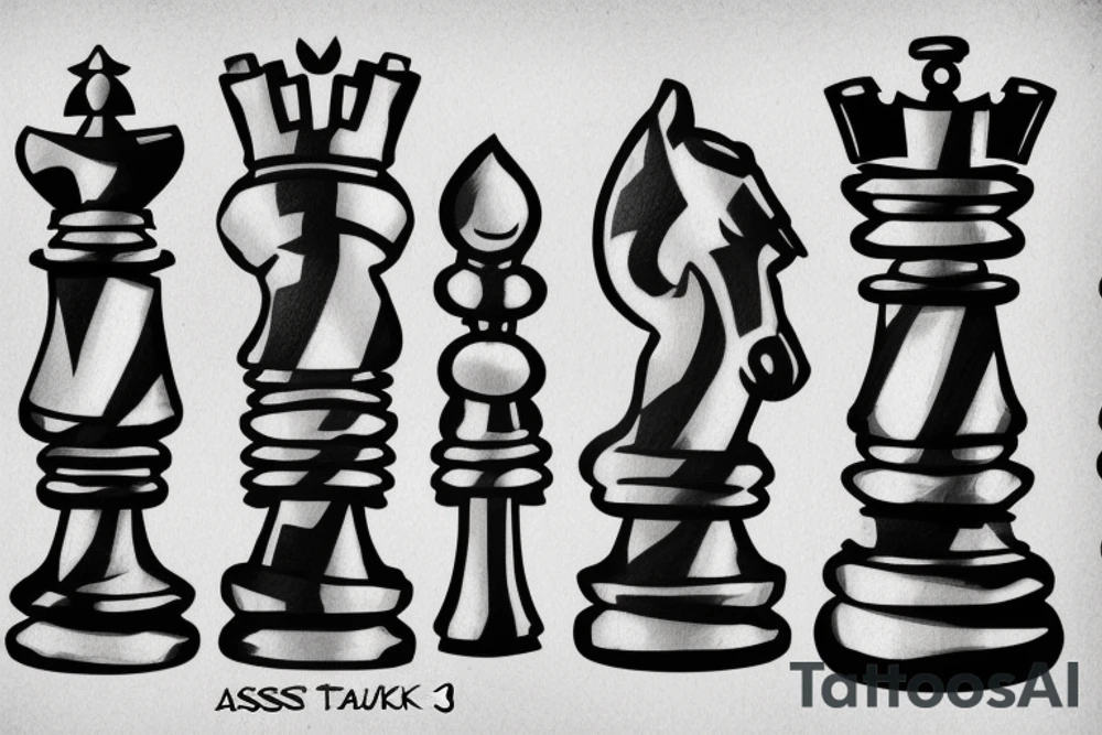 Minimalstic 3 chess pieces standing next to each other:
Pawn
Rook'
Knight tattoo idea