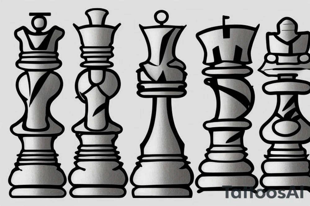 Minimalstic 3 chess pieces standing next to each other:
Pawn
Rook'
Knight tattoo idea