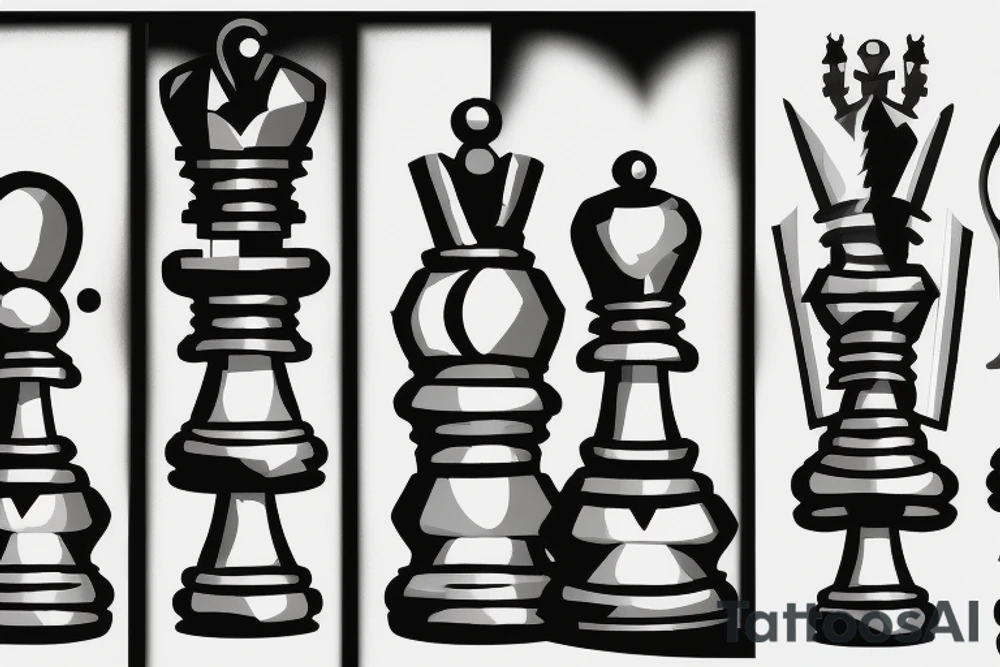 Minimalstic 3 chess pieces standing next to each other:
Pawn
Rook'
Knight tattoo idea