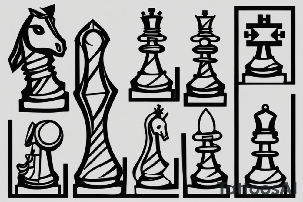 Minimalstic 3 chess pieces standing next to each other:
Pawn
Rook'
Knight tattoo idea