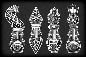 3 chess pieces standing next to each other:
Pawn
Rook'
Knight tattoo idea