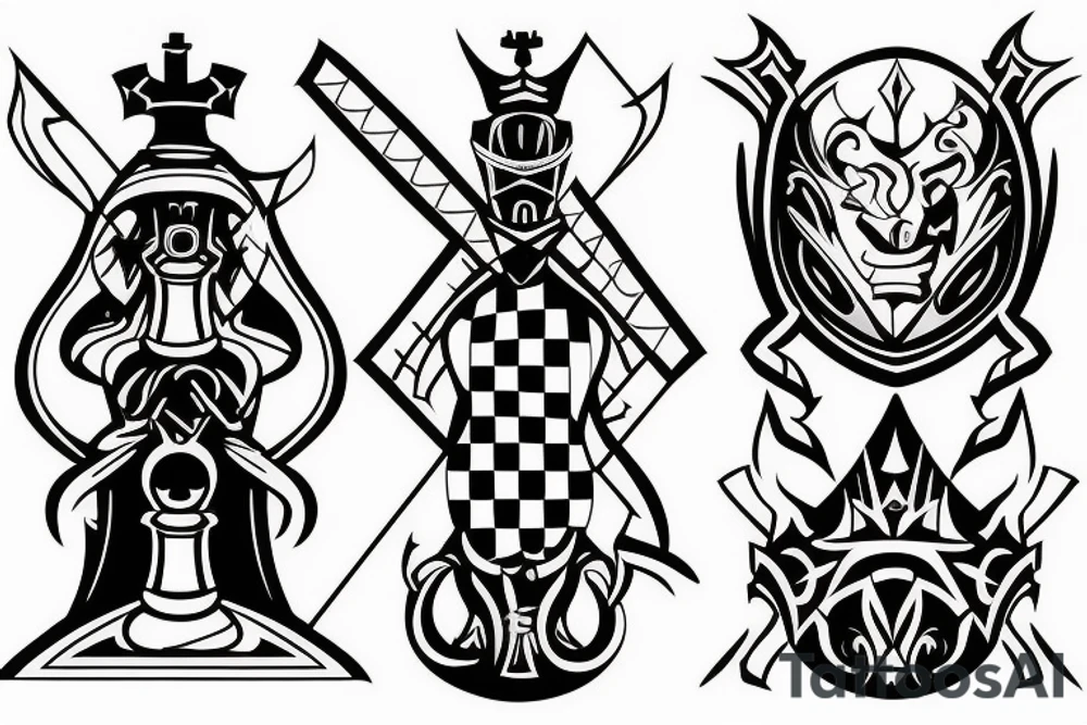 3 chess pieces standing next to each other:
Pawn
Rook'
Knight tattoo idea