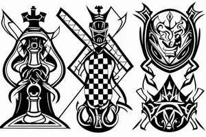 3 chess pieces standing next to each other:
Pawn
Rook'
Knight tattoo idea