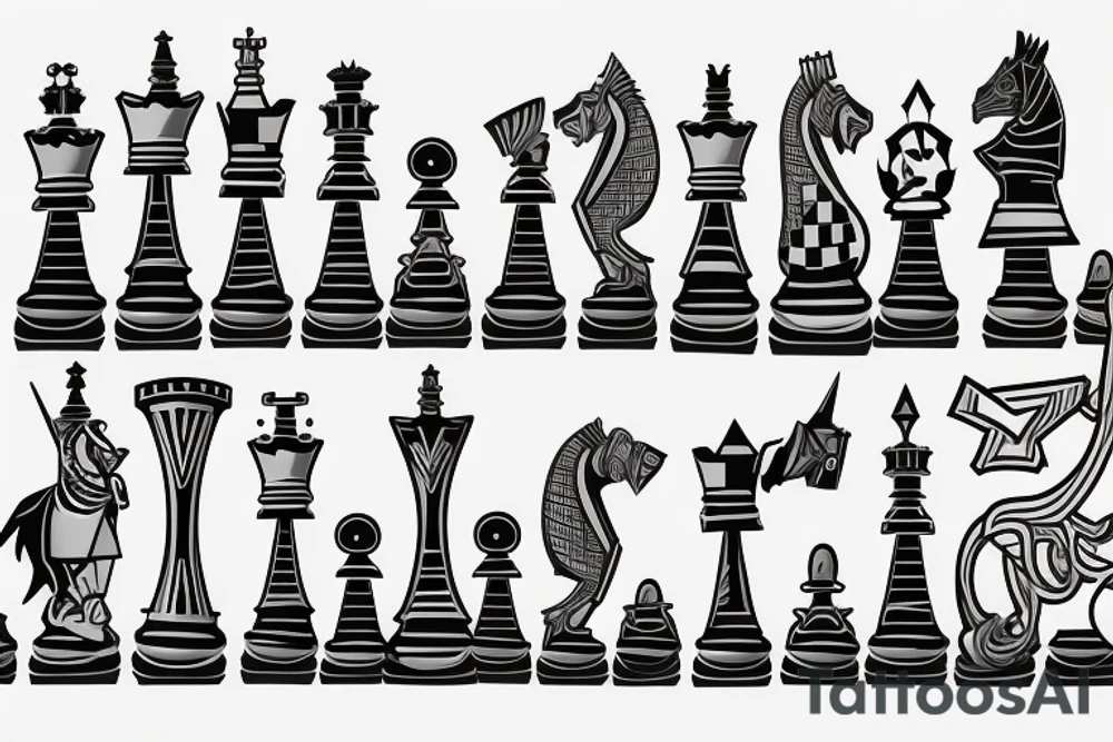 3 chess pieces standing next to each other:
Pawn
Rook'
Knight tattoo idea