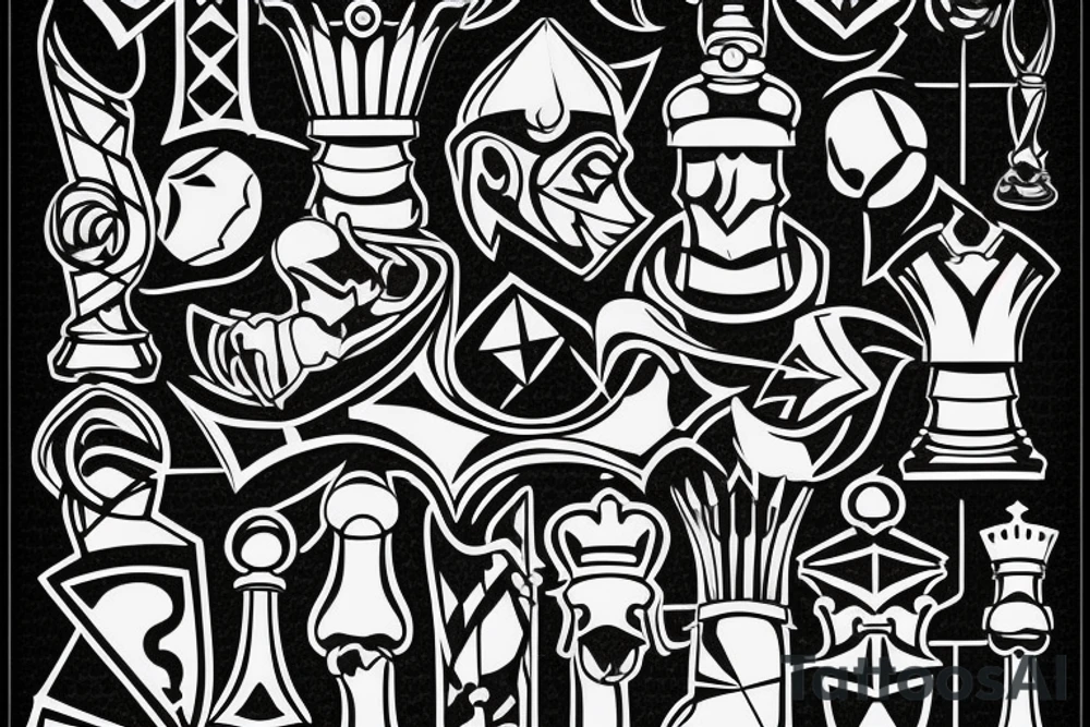 3 chess pieces standing next to each other:
Pawn
Rook'
Knight tattoo idea