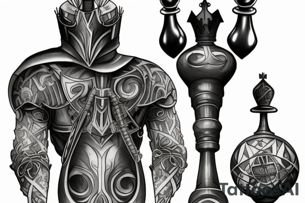 3 chess pieces standing next to each other:
Pawn
Rook'
Knight tattoo idea