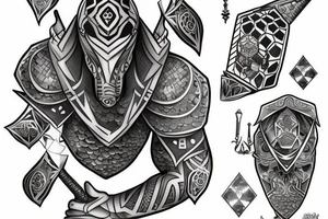 Knight chess piece made of hexagonal surface tattoo idea