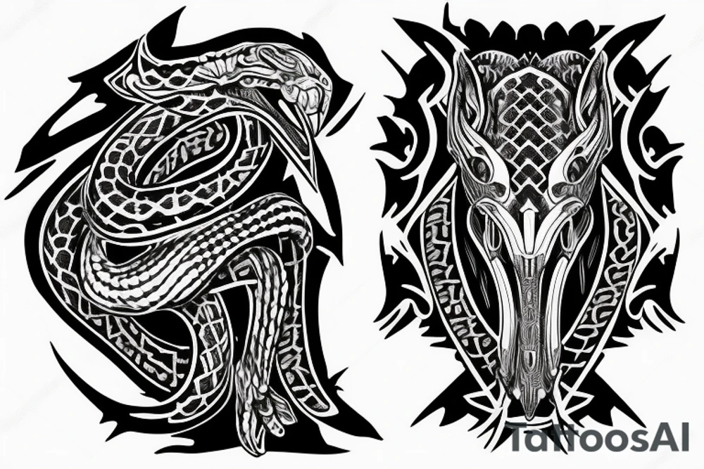 rook chess piece made of snake skin tattoo idea