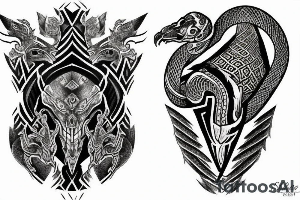 rook chess piece made of snake skin tattoo idea