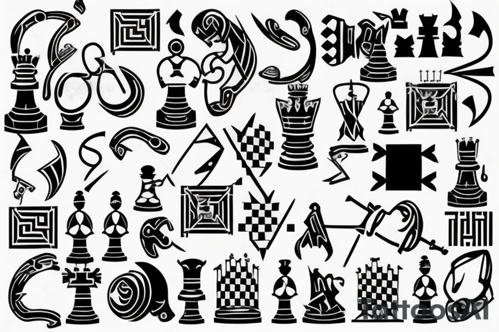 chess king  connected to electronic circuit tattoo idea