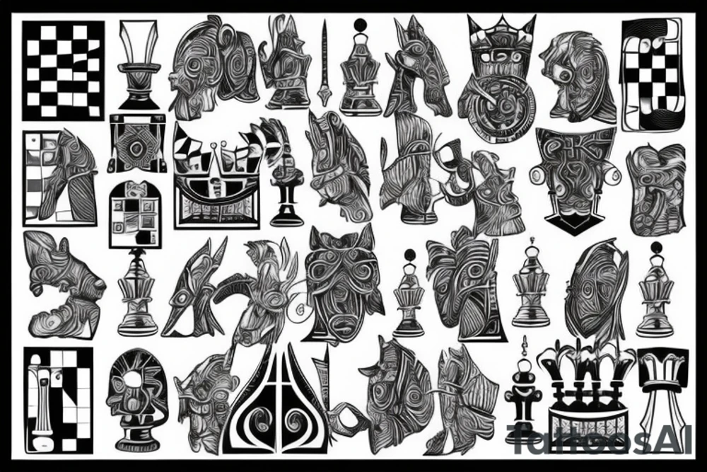 chess king  connected to electronic circuit tattoo idea