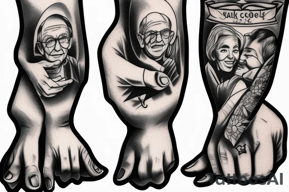 Old couple sitting in rocking chairs holding hands tattoo idea