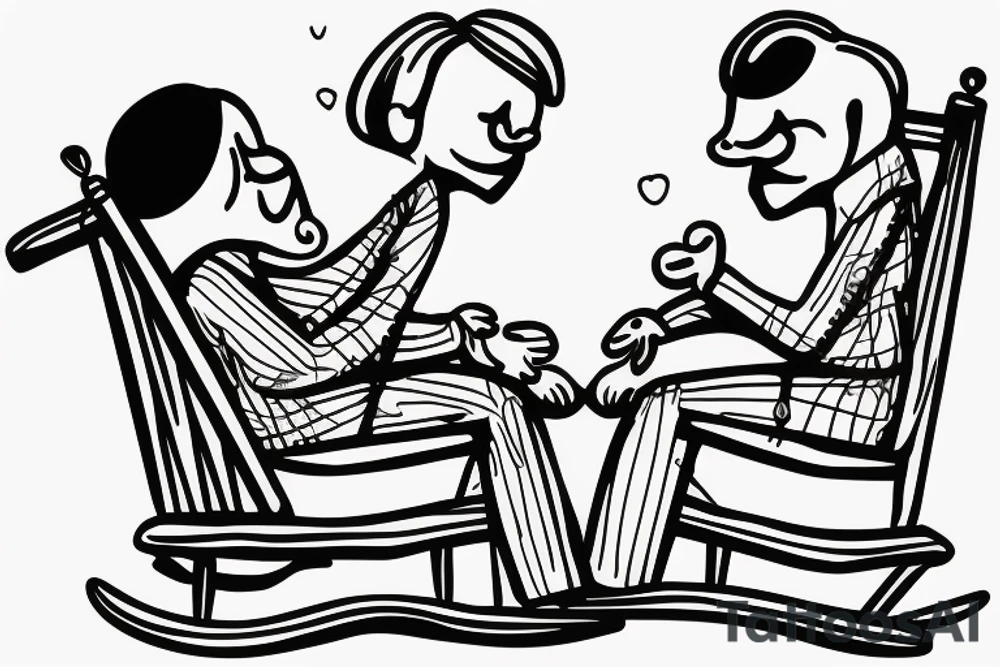 Old couple sitting in rocking chairs holding hands tattoo idea