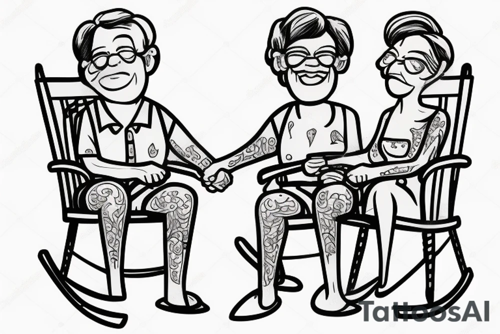 Old couple sitting in rocking chairs holding hands tattoo idea