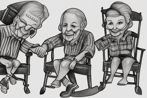 Old couple sitting in rocking chairs holding hands tattoo idea