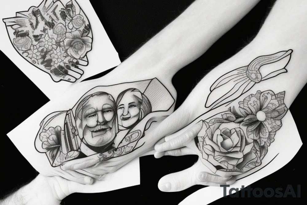 Old couple sitting in rocking chairs holding hands tattoo idea