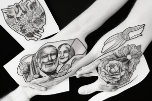 Old couple sitting in rocking chairs holding hands tattoo idea