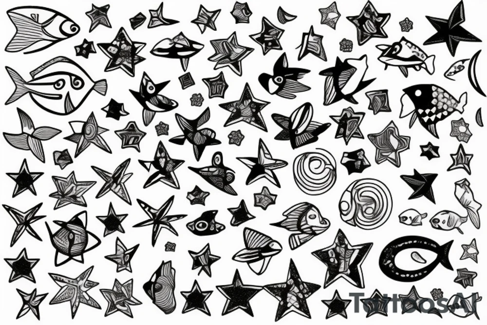 stars with fish in the background tattoo idea