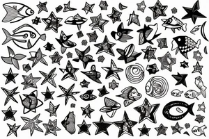 stars with fish in the background tattoo idea
