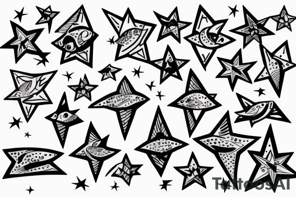 stars with fish in the background tattoo idea
