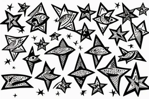 stars with fish in the background tattoo idea