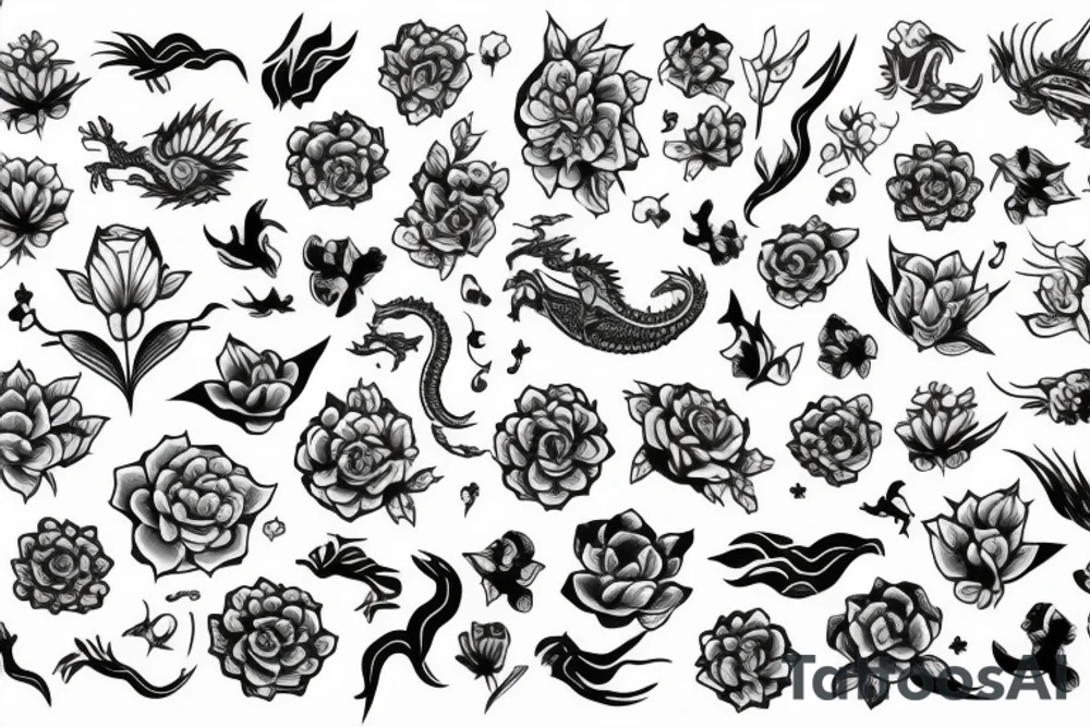 dragon with flowers tattoo idea