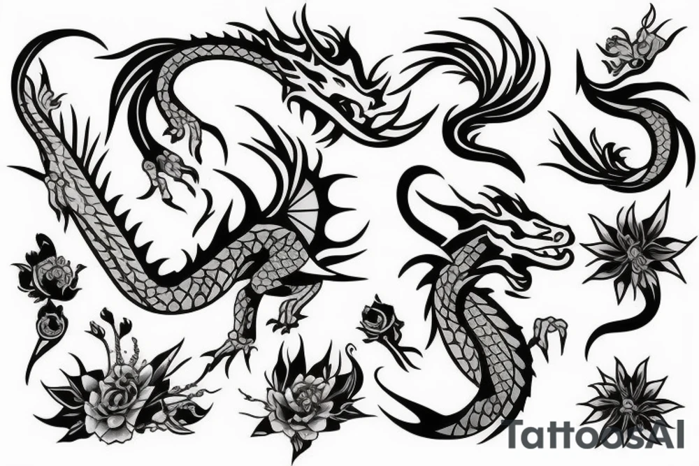 dragon with flowers tattoo idea