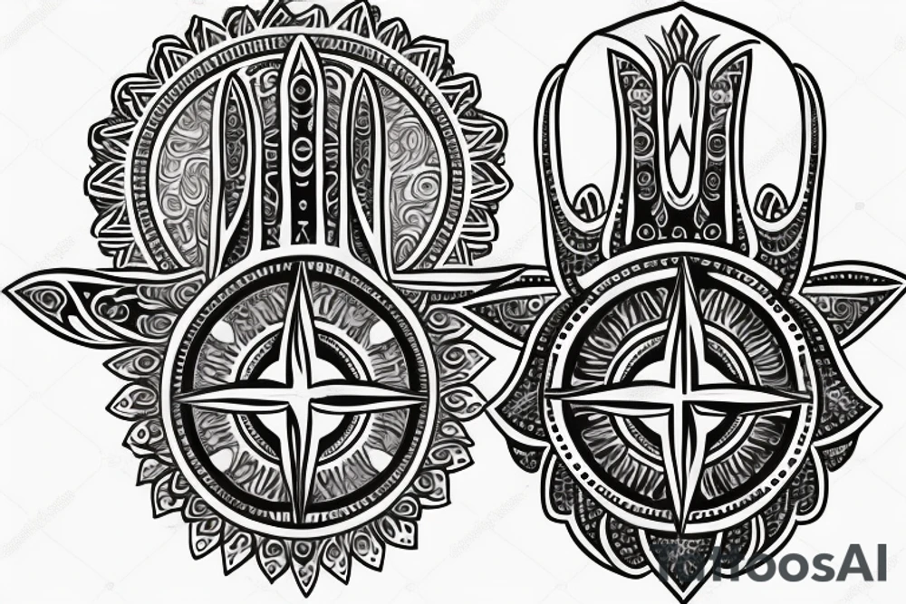 Hamsa compass tattoo idea