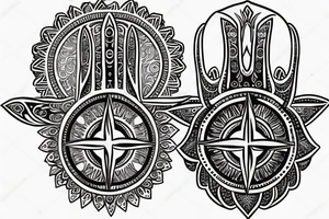 Hamsa compass tattoo idea