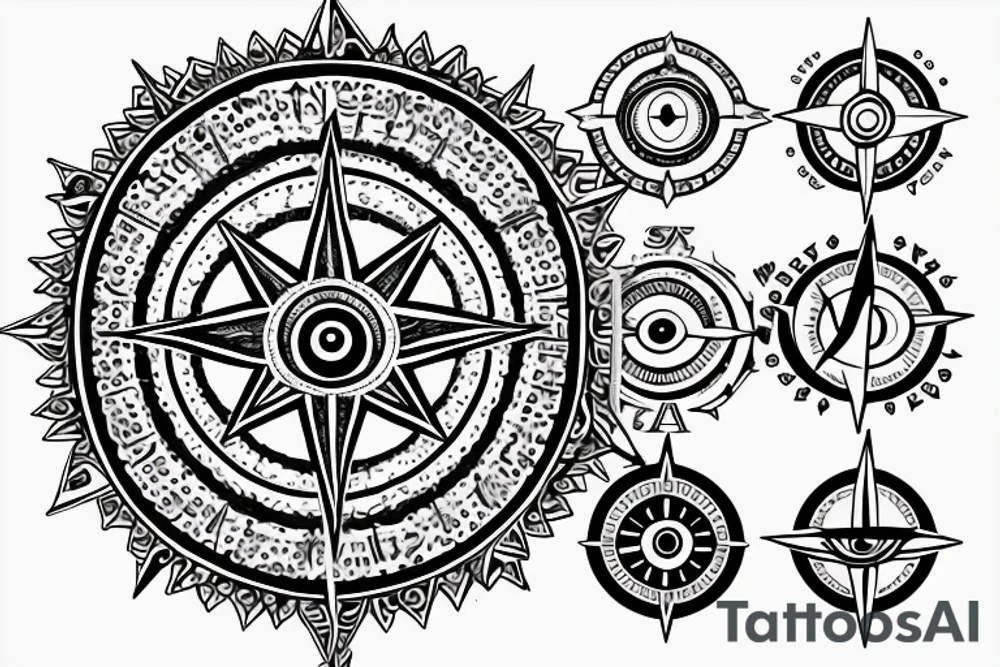 Hamsa with an evil eye and compass rose tattoo idea