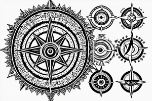 Hamsa with an evil eye and compass rose tattoo idea