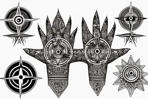 Hamsa with an evil eye and compass rose tattoo idea