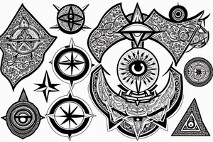 Hamsa with an evil eye and compass rose tattoo idea