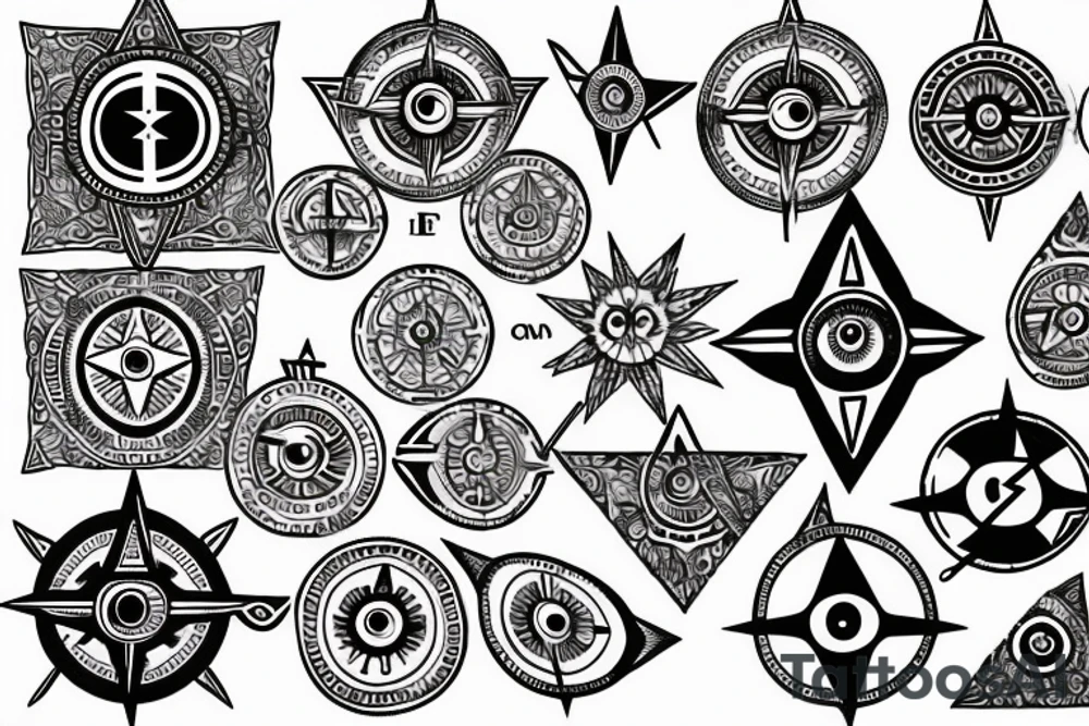 Hamsa with an evil eye and compass rose tattoo idea