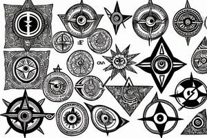 Hamsa with an evil eye and compass rose tattoo idea