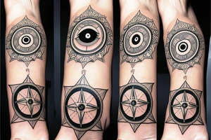 Hamsa with an evil eye and compass rose tattoo idea