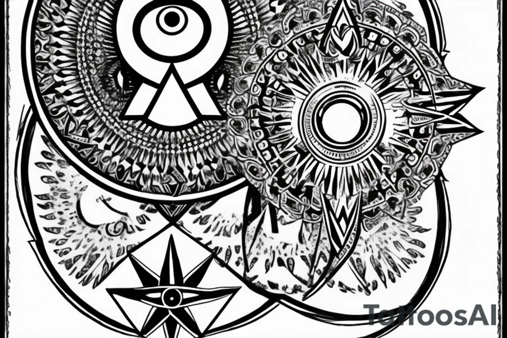 Hamsa with an evil eye and compass rose tattoo idea